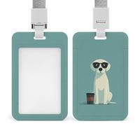 Porta badge a forma di cucciolo bianco con occhiali da sole neri, clip retrattile, porta carte di credito, nome, badge, per lavoro, ufficio, dottore, infermiere