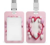 Porta badge a forma di cuore stampato verticale, adatto per ufficio, scuola, carta d'identità, chiave di prossimità, patente di guida e pass