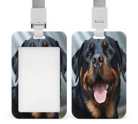 Porta badge a forma di testa di Rottweiler, con stampa verticale, adatto per carta d'identità per ufficio e scuola, chiave di prossimità, patente di guida e pass