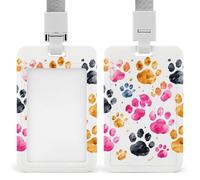 Porta badge a forma di zampe di cane colorate con fessura push-pull e cordino, porta badge verticale in plastica impermeabile, portadocumenti da viaggio portatile, protezione per carte rimovibile