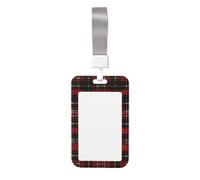 Porta badge a quadri rosso e nero con cordino verticale in plastica con finestra trasparente, protezione impermeabile per carte d'identità, custodia per badge da lavoro, per infermieri, insegnanti