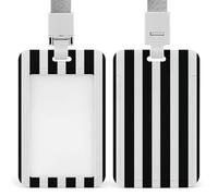 Porta badge a righe bianche e nere con fessura push-pull e cordino, porta badge verticale in plastica impermeabile, portadocumenti da viaggio portatile, protezione per badge rimovibile