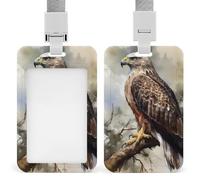 Porta badge ad acquerello di falco seduto sull'albero con clip per badge con cordino verticale per carte di credito, custodia protettiva per lavoro, ufficio, infermiera, insegnante di medicina, donne