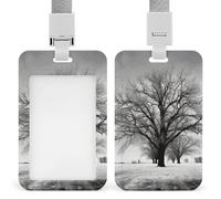 Porta badge ad albero bianco e nero con fessura push-pull e cordino, porta badge verticale in plastica impermeabile, portadocumenti da viaggio portatile, protezione per carte rimovibile