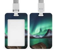 Porta badge Aurora Borealis con fessura push-pull e cordino, porta badge verticale in plastica impermeabile, portadocumenti da viaggio portatile, protezione per badge rimovibile
