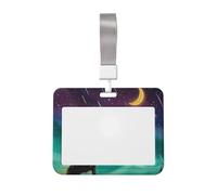 Porta badge Aurora Wolf che ulula sotto le luci celestiali, con corda appesa, custodia protettiva per il petto