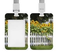 Porta badge bianco con girasoli, porta badge con cordino staccabile, design impermeabile, per ufficio, posto di lavoro
