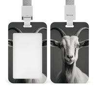Porta badge bianco e nero a forma di capra, con cordino staccabile, design impermeabile, per ufficio, posto di lavoro