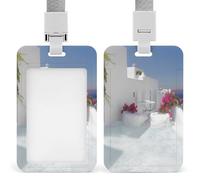 Porta badge bianco romantico del Mar Egeo con cordino staccabile, protezione verticale in plastica resistente, porta badge per insegnanti, infermieri, ufficiali, personale di sicurezza