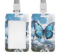 Porta badge blu con farfalla e nuvole, porta badge con cordino staccabile, design impermeabile per ufficio, posto di lavoro