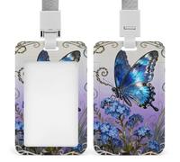 Porta badge blu Morpho Myosotis con cordino di sicurezza in plastica ABS, porta targhetta verticale trasparente con finestra frontale a scorrimento, protezione per tessere, regalo per infermieri, ins