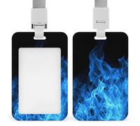 Porta badge Blue Flame con fessura push-pull e cordino, porta badge verticale in plastica impermeabile, portadocumenti da viaggio portatile, protezione per badge rimovibile