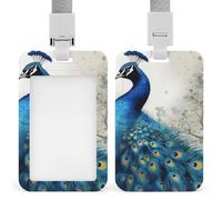Porta badge Blue Peacock con fessura push-pull e cordino, porta badge verticale in plastica impermeabile, portadocumenti da viaggio portatile, protezione per carte rimovibile