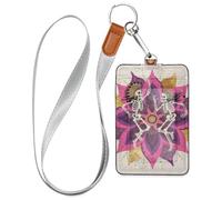 Porta badge Boho Mandala fiore e scheletro umano con cordino e capacità di 3 carte di credito per ufficio, scuola, carte chiave hotel, carte pass