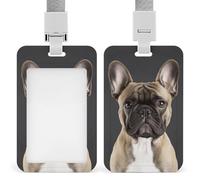 Porta badge Bulldog francese con fessura push-pull e cordino, porta badge verticale in plastica impermeabile, portadocumenti da viaggio portatile, protezione per carte rimovibile