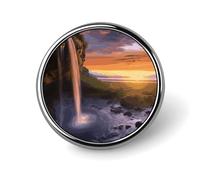 Porta badge cascata al tramonto, distintivo rotondo personalizzato con spilla con immagine, spilla con bottone in lega di alluminio, spilla squisita, spille con bottone alla moda, spille decorative pe