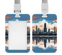 Porta badge Chicago Skyline in plastica rigida, custodia protettiva per nome, chiavi, carte d'identità, carte di credito e chiavi di prossimità