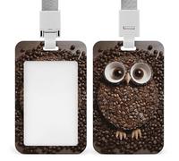 Porta badge Coffee Bean Owl con fessura push-pull e cordino, porta badge verticale in plastica impermeabile, portadocumenti da viaggio portatile, protezione per carte rimovibile