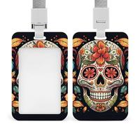Porta badge colorato a forma di teschio di zucchero, in plastica rigida, custodia protettiva, per carte d'identità, carte di credito e chiavi di prossimità