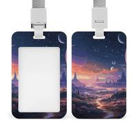 Porta badge colorato a tema spaziale retrò con cordino, cordino staccabile, custodia protettiva verticale per carte d'identità, porta badge multiuso per ufficio, insegnante, infermiera