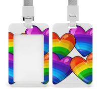 Porta badge colorato arcobaleno con cuori gay pride, con cordino staccabile, impermeabile, verticale, porta badge per infermiere, insegnanti, ufficio, donne e uomini