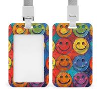 Porta badge colorato con faccina sorridente, in plastica rigida, custodia protettiva per nome, chiavi, carte d'identità, carte di credito e chiavi di prossimità