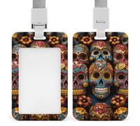 Porta badge colorato con teschi di zucchero, in plastica rigida, custodia protettiva per nome, chiavi, carte d'identità, carte di credito e chiavi di prossimità