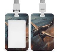 Porta badge con aereo della guerra mondiale, protezioni trasparenti per badge con cordino staccabile, custodia verticale in plastica rigida per proteggere carte d'identità e carte di credito per
