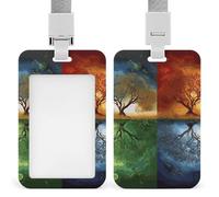 Porta badge con albero della vita quattro stagioni, in plastica rigida, custodia protettiva per nome, chiavi, carte d'identità, carte di credito e chiavi di prossimità