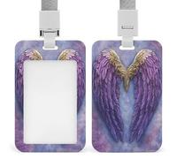 Porta badge con ali d'angelo, con clip retrattile, per carte di credito, per lavoro, ufficio, dottore, infermiera, colore: viola