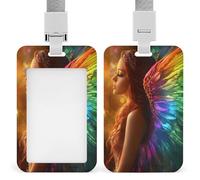 Porta badge con angelo fantasy con ali arcobaleno e clip retrattile, porta carte di credito, targhetta per nome, per lavoro, ufficio, dottore, infermiera