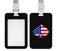 Porta badge con bandiera degli Stati Uniti con picche a poker, divertente, con cordino, per insegnanti, infermieri, dottori