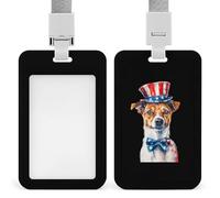 Porta badge con bandiera degli Stati Uniti Jack Russell Terrier con cordino per insegnanti, infermieri, dottori