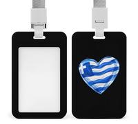 Porta badge con bandiera della Grecia con cuore, con cordino, per infermiere, insegnanti, ufficiali