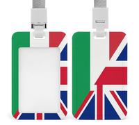 Porta badge con bandiera dell'Italia e del Regno Unito con cordino per insegnanti, infermieri, dottori