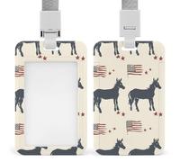 Porta badge con bandiera USA a forma di asino con cordino, porta badge resistente, porta badge con nome carino per donne e uomini