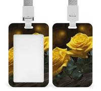 Porta badge con bellissimo motivo a rose gialle con cordino, cordino staccabile, protezione verticale per carta d'identità, porta badge multiuso, per ufficio, insegnanti, infermieri