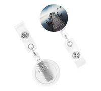Porta badge con bobina in legno vecchio molo sopra l'acqua calma retrattile porta badge bobina porta badge infermiera porta badge clip bobine ID nome clip tag carino porta badge per medico lavoratore