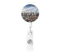 Porta badge con bobina retrattile a clip di New York City, in plastica leggera, porta badge identificativo, per infermieri, regali per ufficio