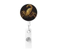 Porta badge con bobina retrattile con scorpione dorato, porta badge da lavoro, in plastica leggera, porta badge identificativo, per infermieri, regali per ufficio