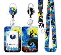 Porta badge con bobina retrattile e cordino staccabile, clip per badge da incubo natalizio retrattile, resistente, portachiavi per Halloween, porta documenti d'identità con cordino staccabile, per