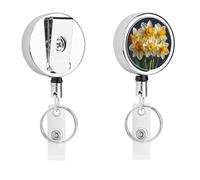 Porta badge con bouquet di narcisi, bobina retrattile per infermiera, portachiavi in metallo resistente, con corda di nylon da 68,1 cm, targhette divertenti per il nome, per insegnanti, infermiere