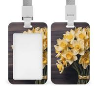 Porta badge con bouquet di narcisi, con cordino staccabile, design impermeabile, per ufficio, posto di lavoro