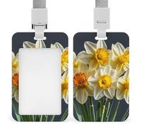 Porta badge con bouquet di narcisi, con cordino staccabile, design impermeabile, per ufficio, posto di lavoro