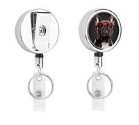 Porta badge con bulldog francese con bobina retrattile, clip per badge in acciaio inox, resistente, per lavoro, infermieri, insegnanti e sicurezza