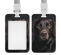 Porta badge con cane da laboratorio nero, con cordino staccabile, design impermeabile, per ufficio, posto di lavoro