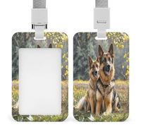 Porta badge con cane pastore tedesco, trasparente, con cordino rimovibile, custodia verticale in plastica rigida per proteggere carte d'identità e carte di credito per ufficio e fabbrica