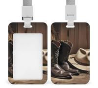 Porta badge con cappello da cowboy, stivali occidentali, porta badge con cordino staccabile, design impermeabile per ufficio, posto di lavoro