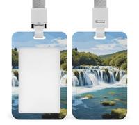 Porta badge con cascate sul fiume Krka, porta badge con cordino staccabile, design impermeabile, per ufficio, posto di lavoro