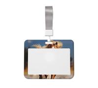 Porta badge con cavallo che corre rosso, con cordino, targhetta identificativa, scorrevole, in plastica rigida, porta badge da lavoro, per insegnanti di ufficio, donne e uomini